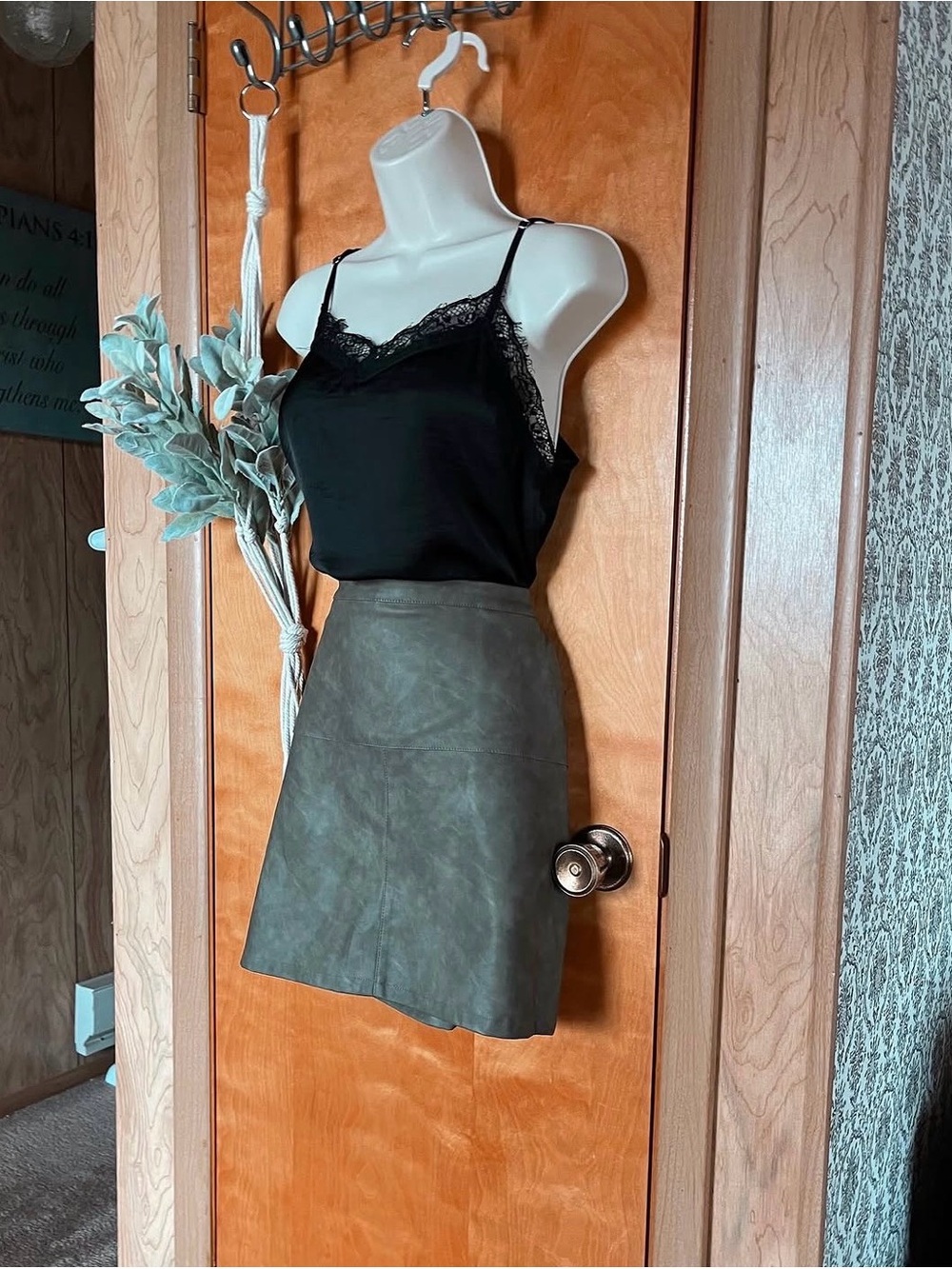 Shinestar Olive Green Faux Leather Mini Skirt
